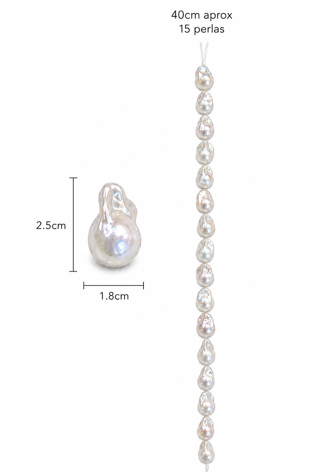 Perlas Barrocas de Agua Dulce 2.5 x 1.8cm – Hilo 40 cm