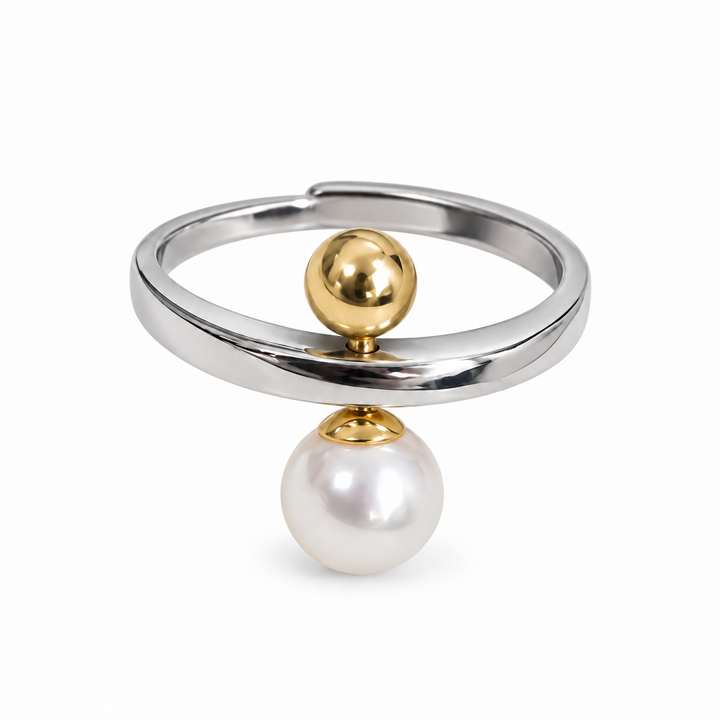 Anillo Círculo Dorado y Perla