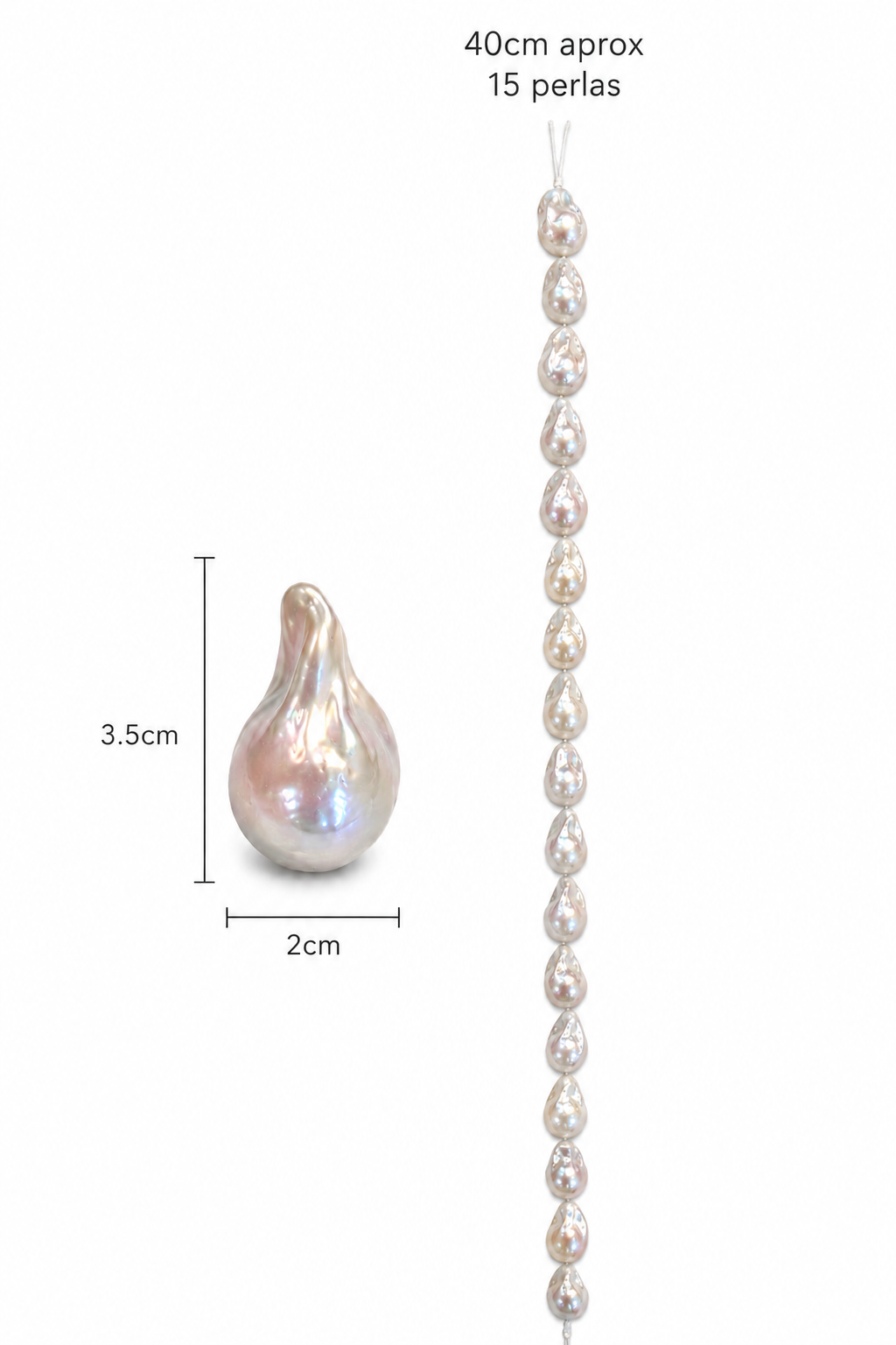 Perlas Barrocas de Agua Dulce 3.5 x 2cm – Hilo 40 cm