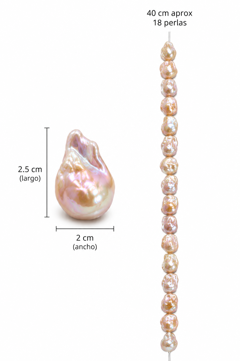 Perlas Barrocas Champange de Agua Dulce 2.5 x 2cm – Hilo 40 cm