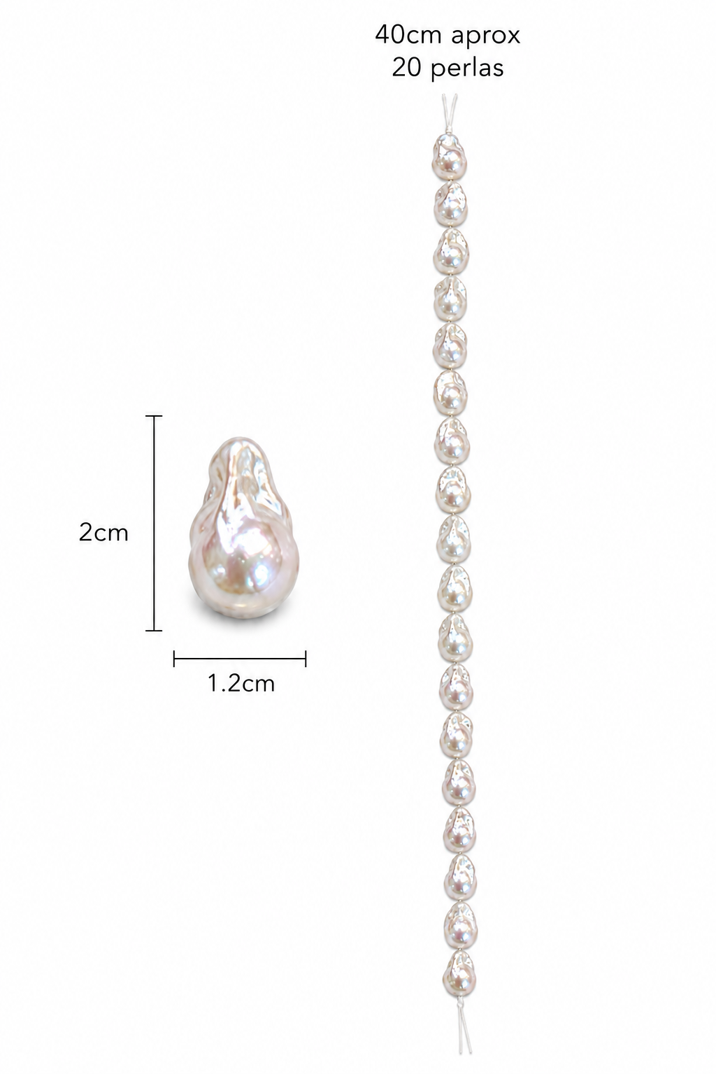 Perlas Barrocas de Agua Dulce 2 x 1.2cm – Hilo 40 cm