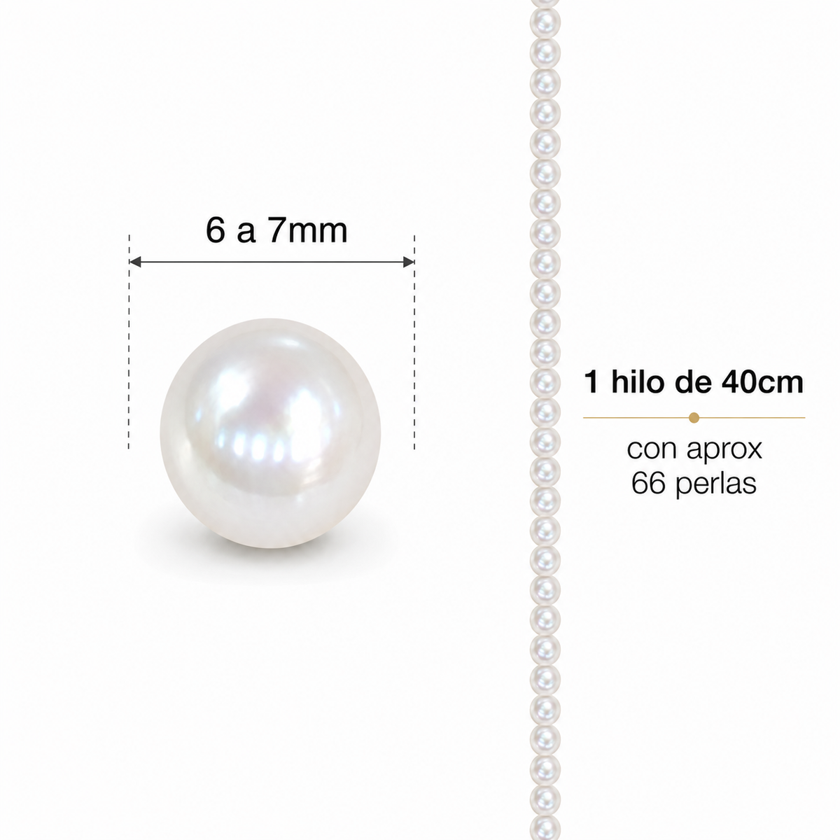 Perlas Redonda de Agua Dulce 6-7 mm | Hilo 40cm