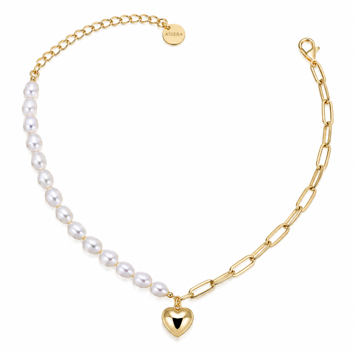 Pulsera Corazón con Perlas y Eslabón