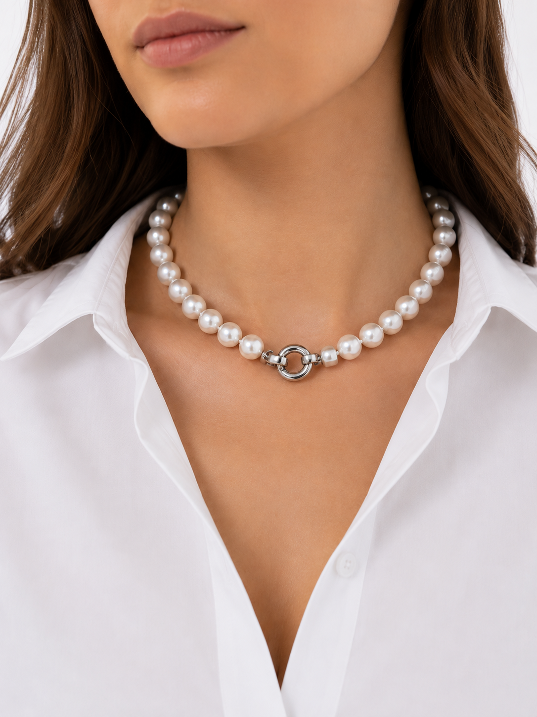 Collar Grillete Perla Redonda 14-15mm