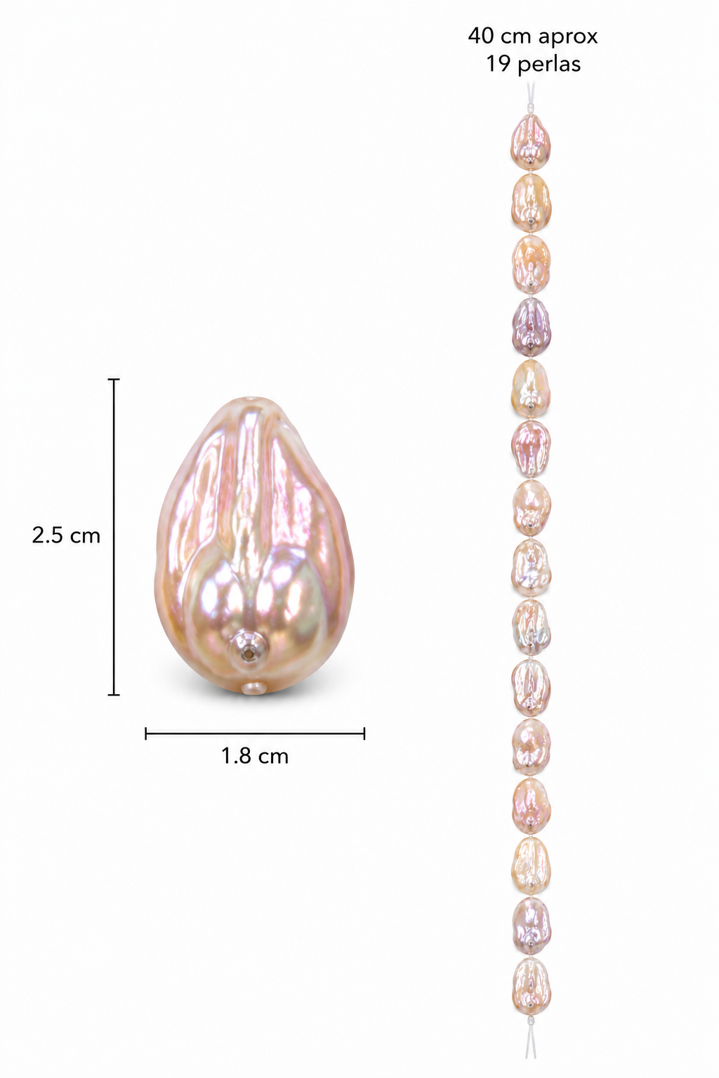 Perlas Barrocas de Agua Dulce con fuerte irridiscencia 2.5 x 1.8cm – Hilo 40 cm