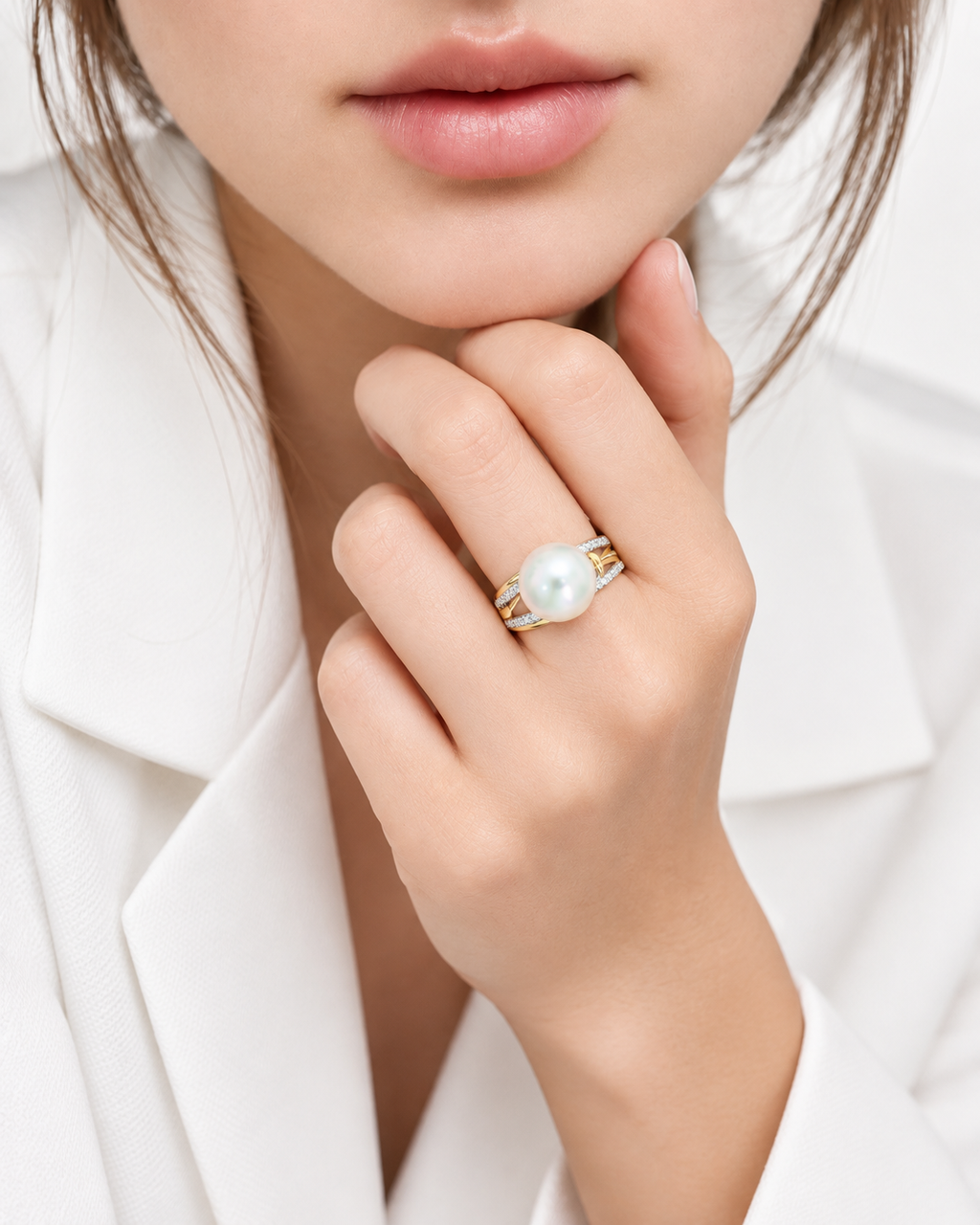 Anillo Cinturón de Circonitas y Perla