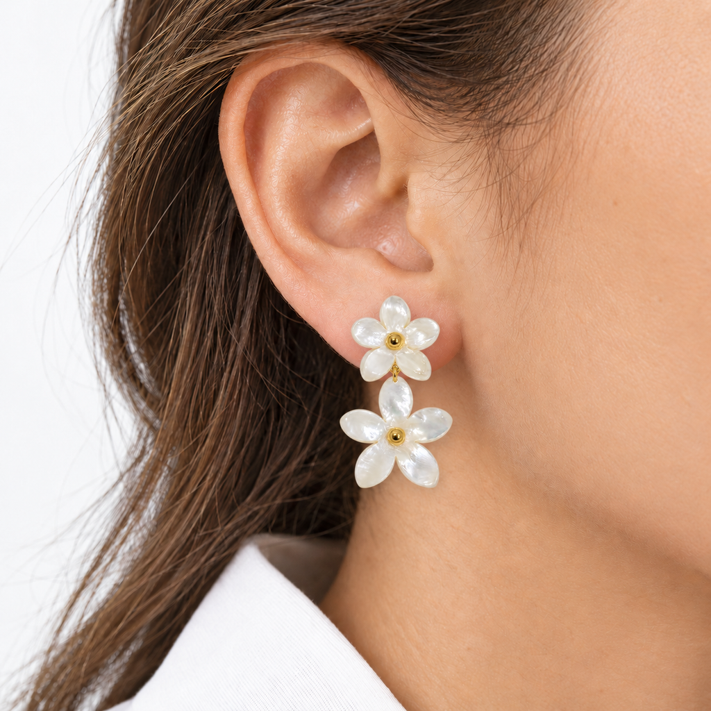 Pendientes Dúo Flor Nácar Estrella