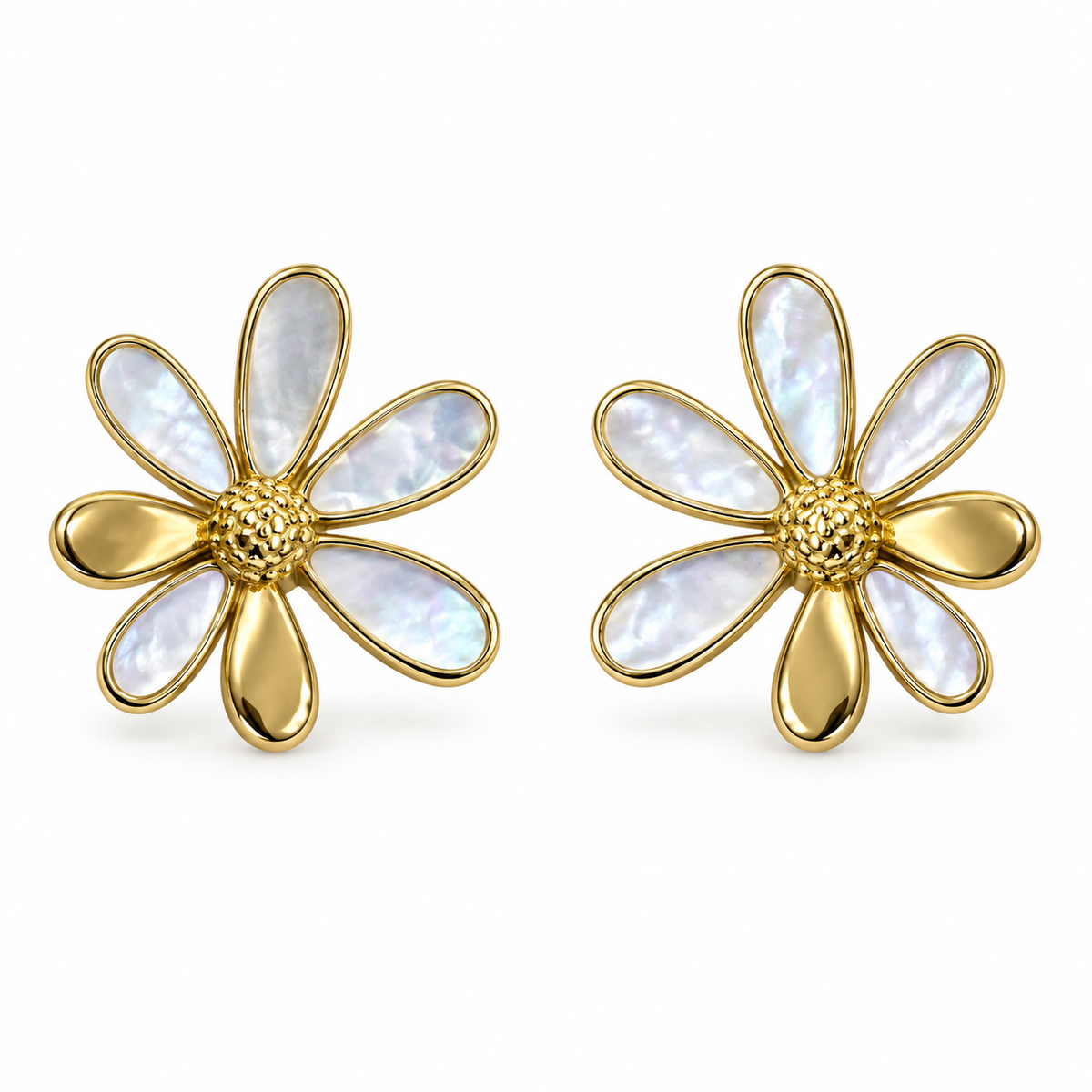 Pendientes Flor Nácar Bipétalo