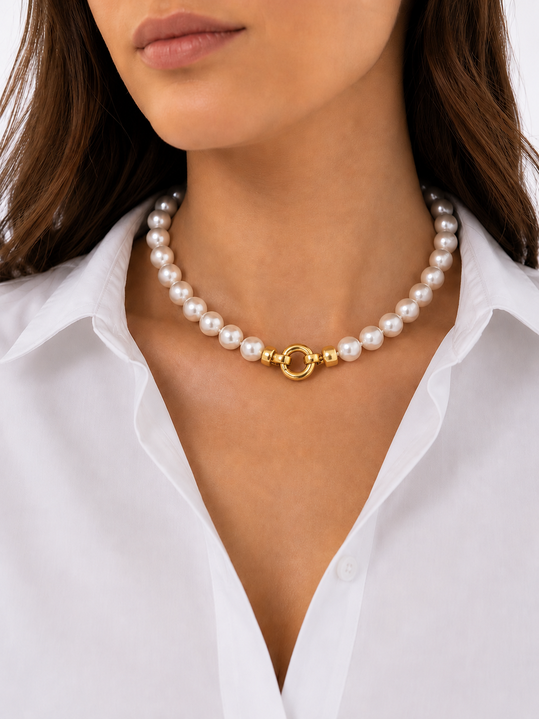 Collar Grillete Perla Redonda 14-15mm