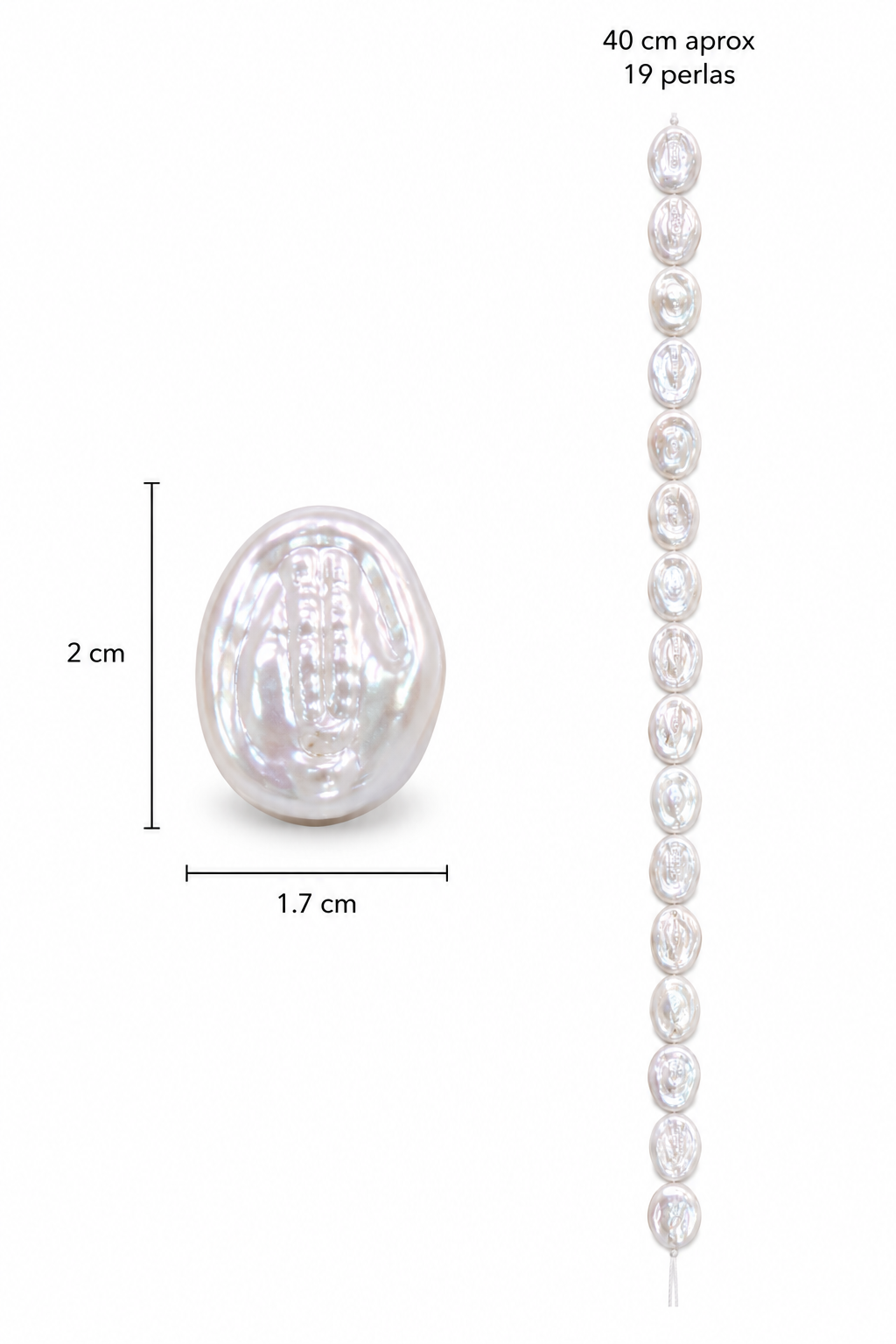 Perlas Barrocas de Agua Dulce 2 x 1.7cm – Hilo 40 cm