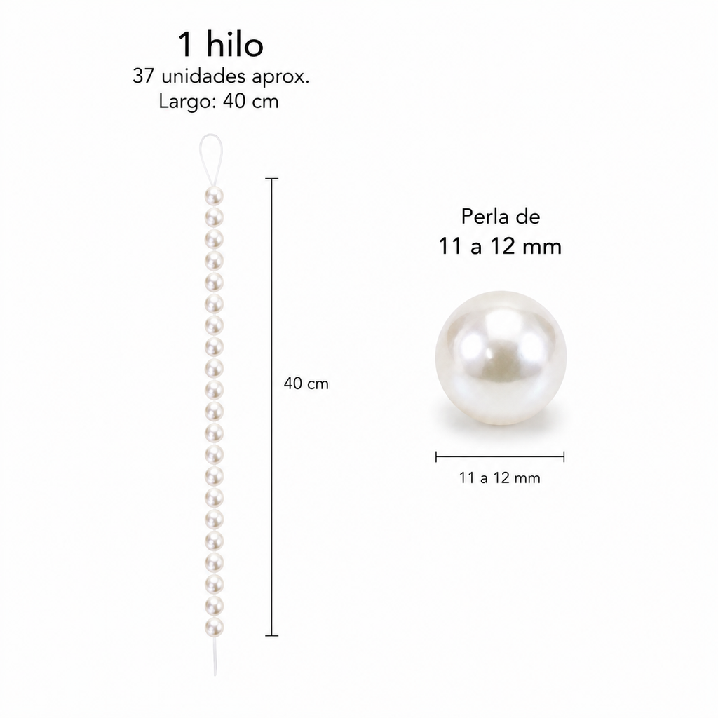 Perla Redonda de Agua Dulce 11-12 mm | Hilo 40 cm