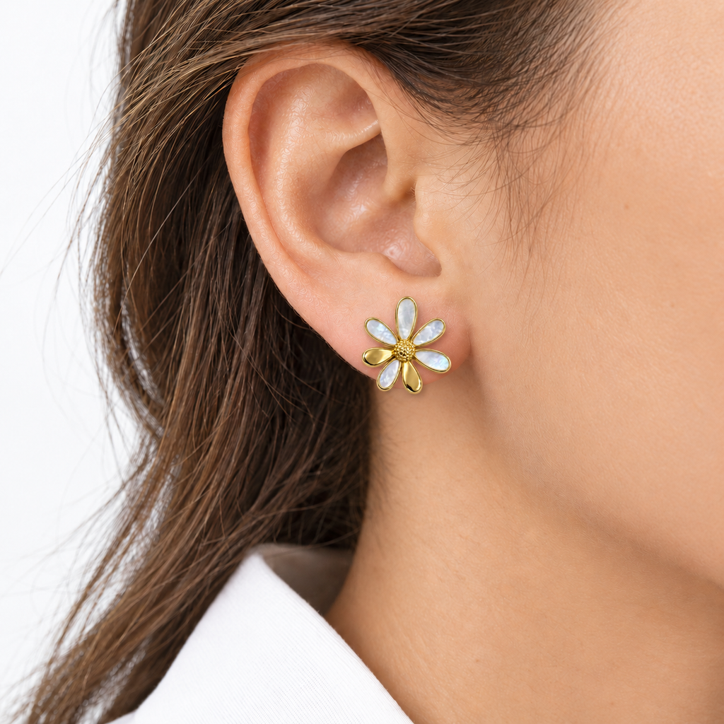 Pendientes Flor Nácar Bipétalo