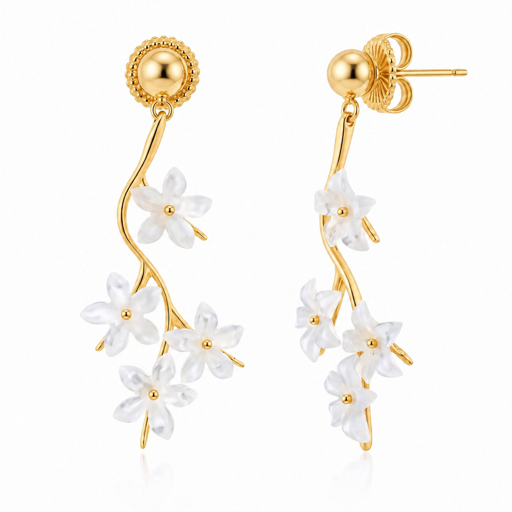 Pendientes Rama Floral Nácar