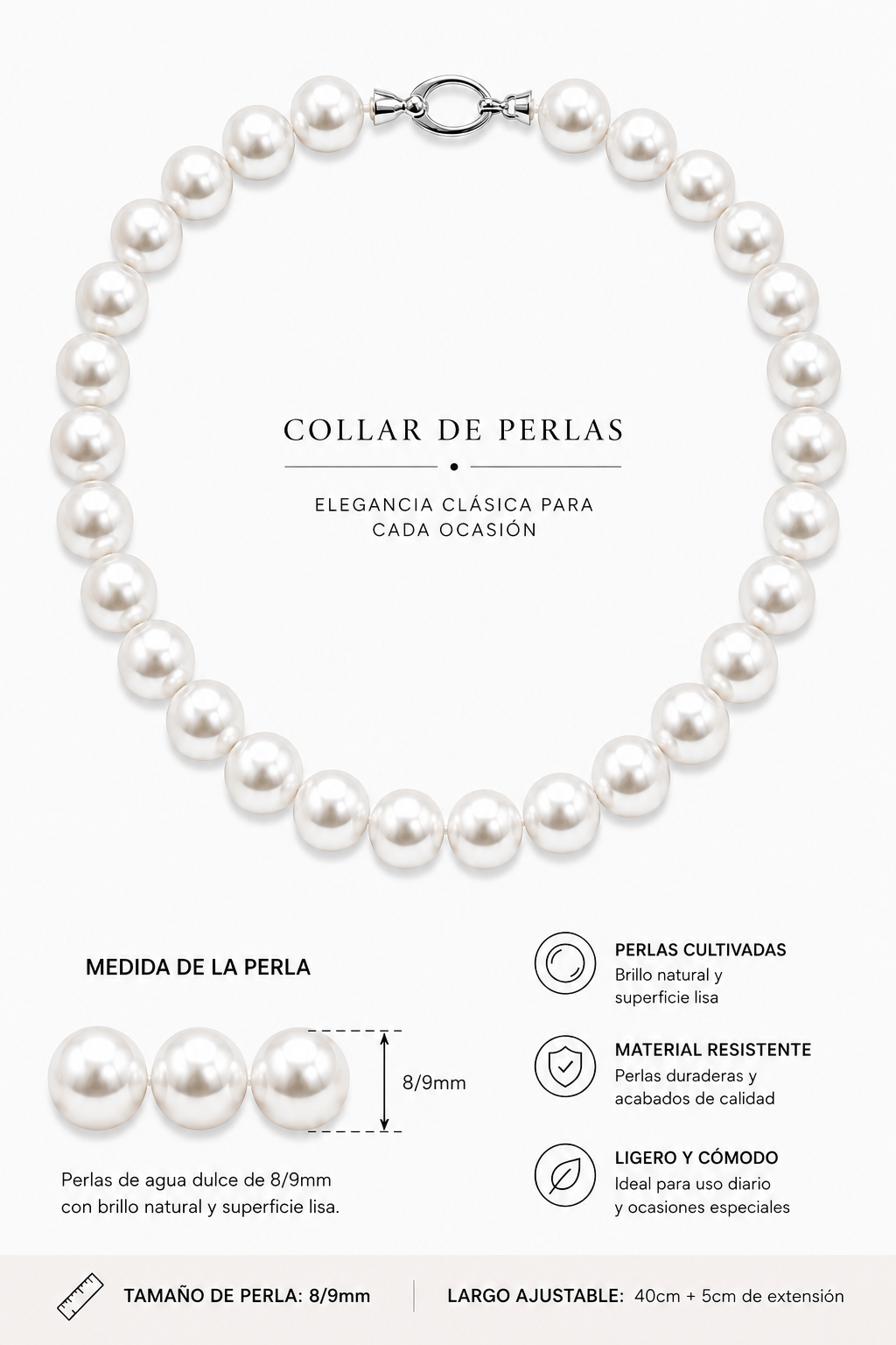 Collar Perla Serena 8/9mm