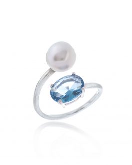 Anillo primavera con perla y circonita azul