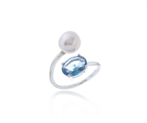 Anillo primavera con perla y circonita azul