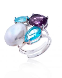 Anillo de plata y perla barroca con circonita