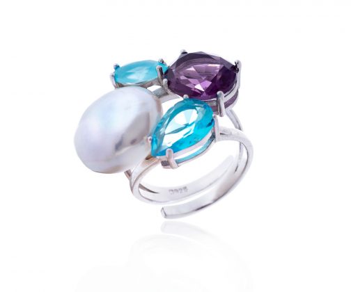 Anillo de plata y perla barroca con circonita