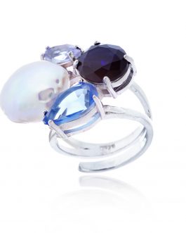 Anillo de plata de ley con perla y circonita
