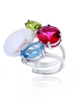Anillo con perla barroca y circonita