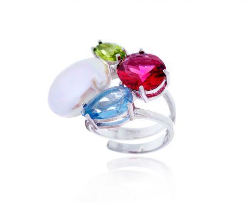 Anillo con perla barroca y circonita
