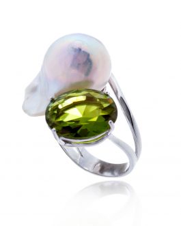 Anillo perla con circonita verde