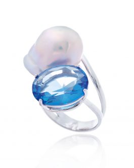 Anillo perla barroca y circonita azul