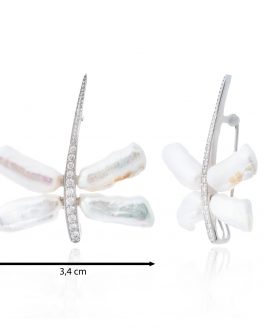 Broche libélula con alas de perla, plateado