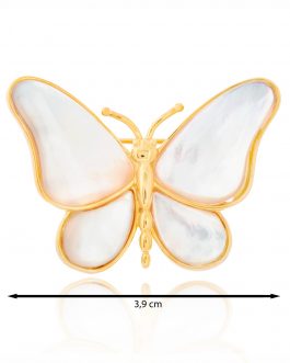 Broche mariposa nácar dorada