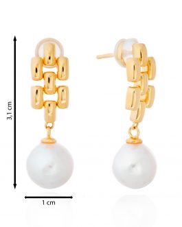 Pendiente cadena golden con perla