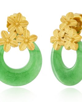 Pend disco jade con flores doradas