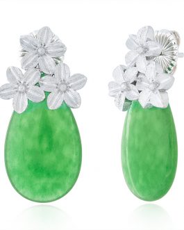 Pend gota de jade con flor plateada