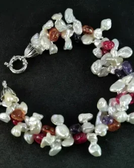 Pulsera de perla keishi y turmalinas