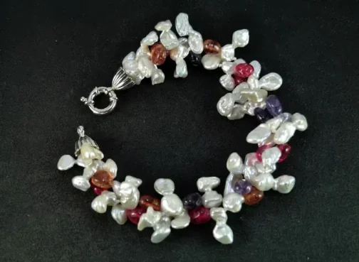 Pulsera de perla keishi y turmalinas